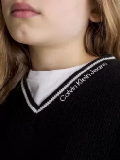 Calvin Klein Pull à Col En V Et Bord Contrastant -Pas Cher Calvin Klein Magasin IB0IB01869 BEH alternate2