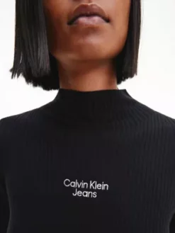 Calvin Klein Robe Pull Slim En Maille Côtelée -Pas Cher Calvin Klein Magasin J20J220354 BEH alternate2