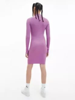 Calvin Klein Robe Pull Slim En Maille Côtelée -Pas Cher Calvin Klein Magasin J20J220354 VDR alternate1