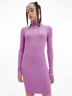 Calvin Klein Robe Pull Slim En Maille Côtelée -Pas Cher Calvin Klein Magasin J20J220354 VDR alternate3