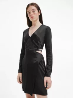 Calvin Klein Mini-robe Ajourée En Satin -Pas Cher Calvin Klein Magasin J20J220357 BEH alternate3