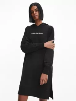 Calvin Klein Robe Sweat Relaxed à Capuche -Pas Cher Calvin Klein Magasin J20J220360 BEH alternate4