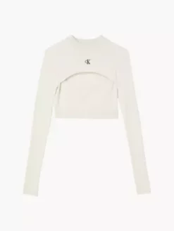 Calvin Klein Pull Slim Court Ajouré -Pas Cher Calvin Klein Magasin J20J220446 YBI alternate4