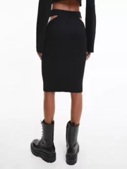 Calvin Klein Jupe Crayon En Maille Ajourée -Pas Cher Calvin Klein Magasin J20J220466 BEH alternate2