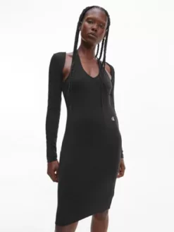 Calvin Klein Robe Moulante 2-en-1 Mi-longue -Pas Cher Calvin Klein Magasin J20J220545 BEH alternate3