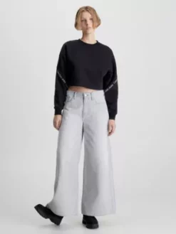 Calvin Klein Sweat-shirt Court Avec Logo Tape -Pas Cher Calvin Klein Magasin J20J220693 BEH alternate4