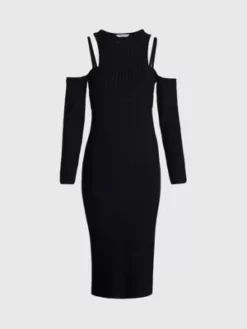 Calvin Klein Robe Longueur Midi Ajourée Double épaisseur 11 Calvin Klein Robe Longueur Midi Ajourée Double épaisseur -Pas Cher Calvin Klein Magasin J20J220746 BEH alternate4