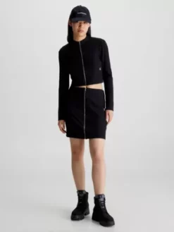 Calvin Klein Mini-jupe Côtelée Avec Fermeture éclair Sur Toute La Longueur -Pas Cher Calvin Klein Magasin J20J220791 BEH alternate4