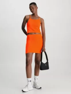 Calvin Klein Mini-jupe En Seersucker élastique -Pas Cher Calvin Klein Magasin J20J220795 SCB alternate3