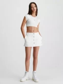Calvin Klein Micro-jupe En Toile De Coton -Pas Cher Calvin Klein Magasin J20J220797 YBH alternate3