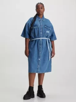 Calvin Klein Robe-chemise En Jean Grande Taille Avec Ceinture