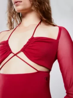 Calvin Klein Robe Moulante Ajourée à Manches Longues Avec Gant -Pas Cher Calvin Klein Magasin J20J220975 XLL alternate2