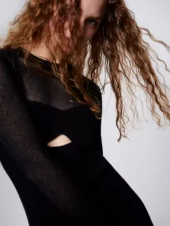 Calvin Klein Robe Mi-longue à Manches Longues En Maille 12 Calvin Klein Robe Mi-longue à Manches Longues En Maille -Pas Cher Calvin Klein Magasin J20J220981 BEH alternate3