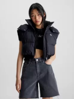 Calvin Klein Veste Courte Sans Manches En Doudoune Ă Capuche
