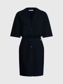 Calvin Klein Robe-chemise Ajourée En Seersucker 13 Calvin Klein Robe-chemise Ajourée En Seersucker -Pas Cher Calvin Klein Magasin J20J221133 BEH alternate5