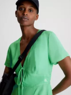 Calvin Klein Robe Longueur Midi à Manches Courtes En Crêpe -Pas Cher Calvin Klein Magasin J20J221140 L1C alternate3