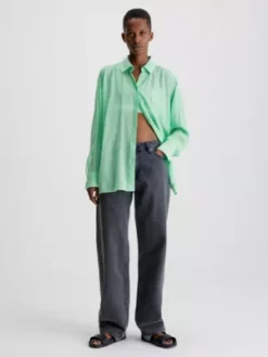 Calvin Klein Chemisier Fendu Dans Le Dos En Rayonne Chiffon 10 Calvin Klein Chemisier Fendu Dans Le Dos En Rayonne Chiffon -Pas Cher Calvin Klein Magasin J20J221184 L1C alternate3