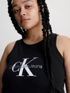 Calvin Klein Robe-débardeur Grande Taille Côtelée à Monogramme 10 Calvin Klein Robe-débardeur Grande Taille Côtelée à Monogramme -Pas Cher Calvin Klein Magasin J20J221207 BEH alternate3