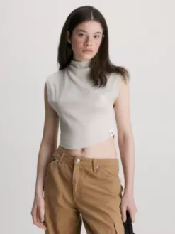 Calvin Klein Débardeur Court En Jersey Côtelé