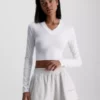 Calvin Klein Crop Top à Manches Longues 1 Calvin Klein Crop Top à Manches Longues -Pas Cher Calvin Klein Magasin J20J221421 YAF main
