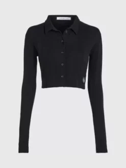 Calvin Klein Cardigan Court En Jersey Côtelé -Pas Cher Calvin Klein Magasin J20J221428 BEH alternate4