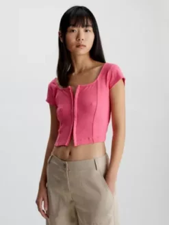 Calvin Klein T-shirt En Coton Avec Fermeture Agrafe -Pas Cher Calvin Klein Magasin J20J221498 TIK alternate1