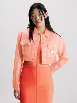 Calvin Klein Veste Courte En Nylon Froissé Transparent 3 Calvin Klein Veste Courte En Nylon Froissé Transparent