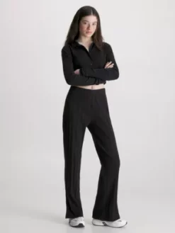 Calvin Klein Pantalon Droit En Jersey Côtelé -Pas Cher Calvin Klein Magasin J20J221597 BEH alternate3