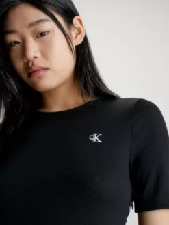 Calvin Klein Robe Patineuse Ajourée Avec Logo Tape -Pas Cher Calvin Klein Magasin J20J221908 BEH alternate2