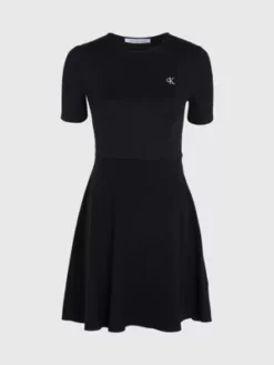 Calvin Klein Robe Patineuse Ajourée Avec Logo Tape -Pas Cher Calvin Klein Magasin J20J221908 BEH alternate4