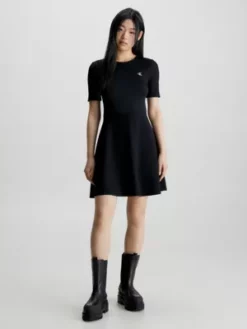 Calvin Klein Robe Patineuse Ajourée Avec Logo Tape