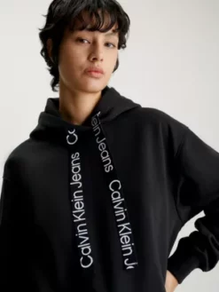 Calvin Klein Sweat-shirt à Capuche Surdimensionné Avec Logo Tape -Pas Cher Calvin Klein Magasin J20J221942 BEH alternate3