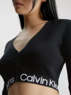 Calvin Klein Cardigan Court En Maille De Coton -Pas Cher Calvin Klein Magasin J20J221961 BEH alternate3