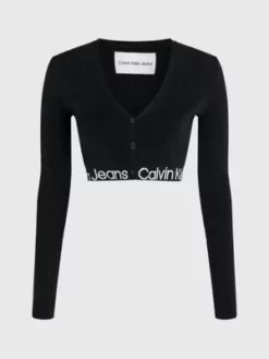 Calvin Klein Cardigan Court En Maille De Coton -Pas Cher Calvin Klein Magasin J20J221961 BEH alternate5