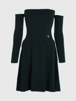 Calvin Klein Robe En Maille Côtelée Avec épaules Dénudées -Pas Cher Calvin Klein Magasin J20J221988 BEH alternate4