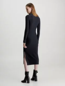 Calvin Klein Robe Longue Côtelée à Manches Fendues -Pas Cher Calvin Klein Magasin J20J221990 BEH alternate2