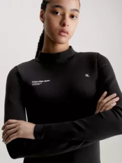 Calvin Klein Robe Longueur Midi Slim En Jersey De Coton -Pas Cher Calvin Klein Magasin J20J221996 BEH alternate3