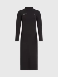 Calvin Klein Robe Longueur Midi Slim En Jersey De Coton -Pas Cher Calvin Klein Magasin J20J221996 BEH alternate5