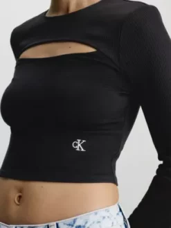 Calvin Klein Haut Milano Ajouré à Manches Longues -Pas Cher Calvin Klein Magasin J20J222009 BEH alternate2