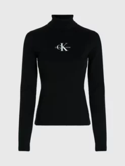 Calvin Klein Haut Côtelé à Col Roulé Avec Monogramme -Pas Cher Calvin Klein Magasin J20J222024 BEH alternate5