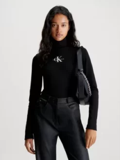 Calvin Klein Haut Côtelé à Col Roulé Avec Monogramme