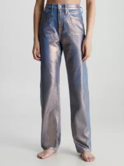 Calvin Klein Jean Droit Taille Haute Fini Métallisé