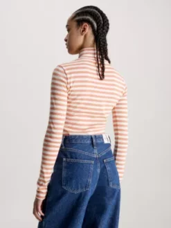 Calvin Klein Haut Rayé Et Ajusté à Col Roulé -Pas Cher Calvin Klein Magasin J20J222246 YBI alternate2