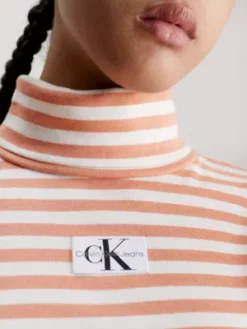 Calvin Klein Haut Rayé Et Ajusté à Col Roulé -Pas Cher Calvin Klein Magasin J20J222246 YBI alternate3