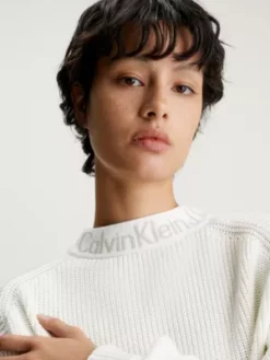 Calvin Klein Pull En Coton Avec Col Et Logo -Pas Cher Calvin Klein Magasin J20J222255 YBI alternate3