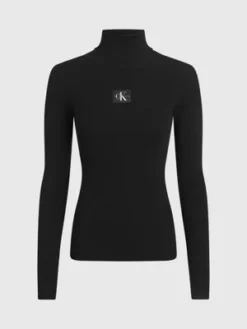 Calvin Klein Pull Grande Taille Côtelé à Col Roulé -Pas Cher Calvin Klein Magasin J20J222403 BEH alternate4