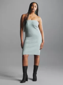 Calvin Klein Robe Sans Bretelles En Maille Côtelée Métallisée -Pas Cher Calvin Klein Magasin J20J222573 CAX alternate1