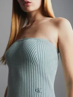 Calvin Klein Robe Sans Bretelles En Maille Côtelée Métallisée -Pas Cher Calvin Klein Magasin J20J222573 CAX alternate4