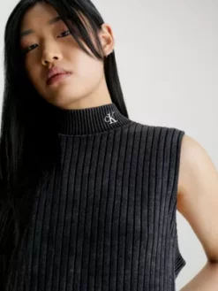 Calvin Klein Robe Longue En Maille De Coton Délavée -Pas Cher Calvin Klein Magasin J20J222721 BEH alternate3