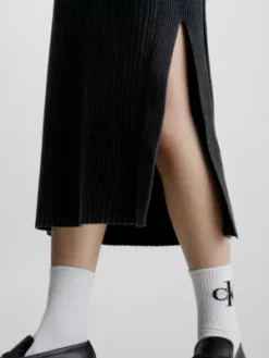 Calvin Klein Robe Longue En Maille De Coton Délavée -Pas Cher Calvin Klein Magasin J20J222721 BEH alternate4